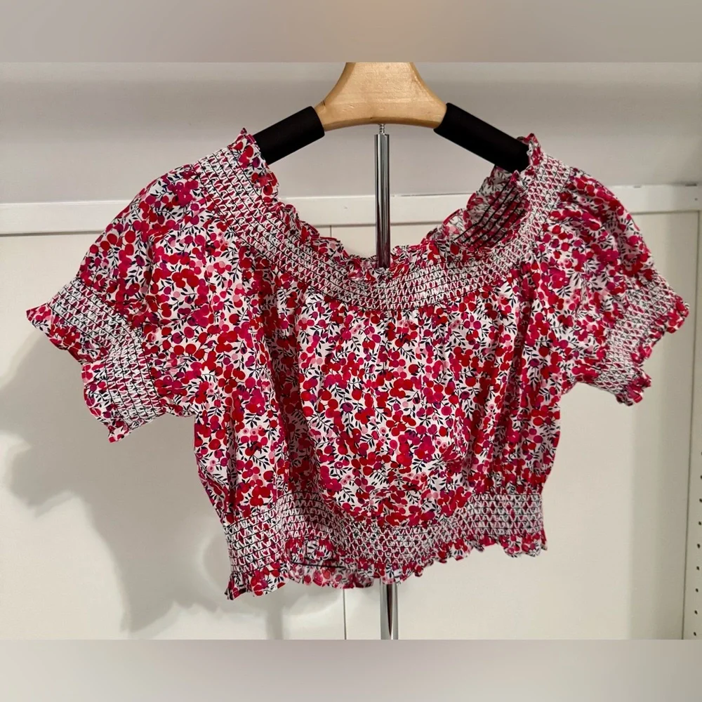 J. Crew Cotton Poplin Crop Floral Off-Shoulder‎ Blouse Liberty Wiltshire Print L